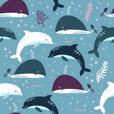 Deniz hayat. Sualtı dünyasını. Balık, Deniz anası, deniz alt, önemsizden gemi, yosun, hazine. Düz vektör çizimler ve simge seti