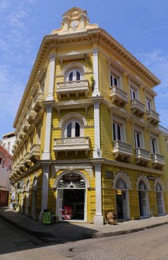 Koloni Merkezi Cartagena, Kolombiya - Haziran 2015 tarihi bir bina cephe