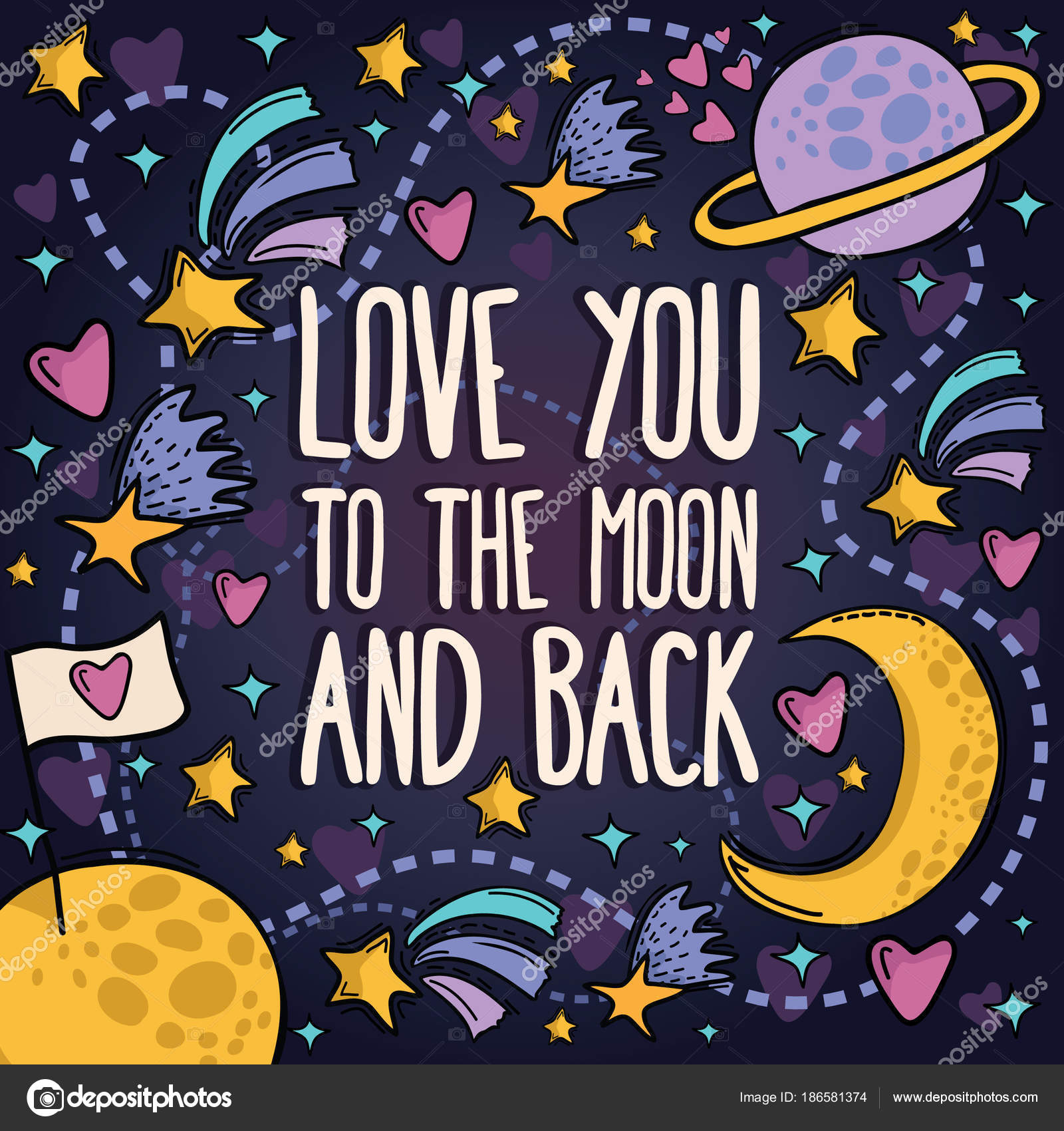 Love You Moon Back Sign Cute Vector Typography Drawn Stock Illustration by #186581374