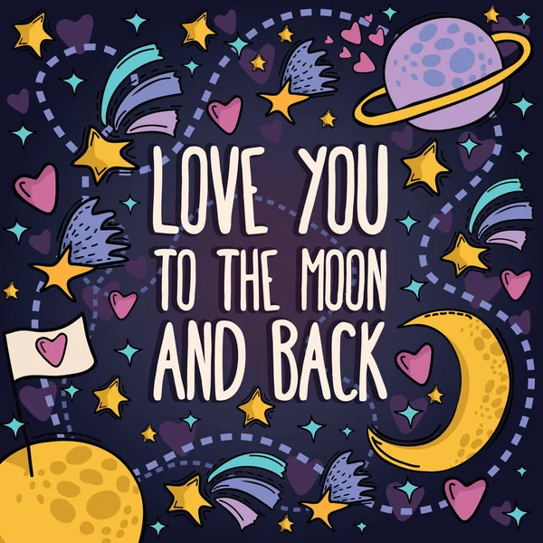 Kocham Cię Księżyca Powrót Znak Typografia Wektor Ładny Ilustracja Pocztówka — Wektor stockowy