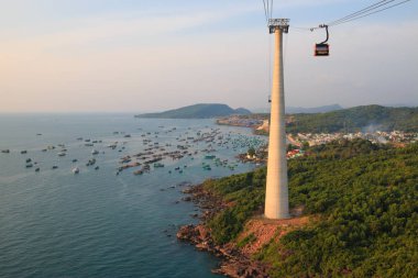 Duong Dong city, Phu Quoc, Vietnam - December 2018: view from Phu Quoc cabel car  clipart