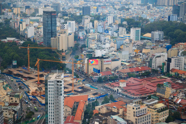 Ho Chi Minh city, Vietnam - December 2018: Saigon city from high viewpoint is mysterious.
