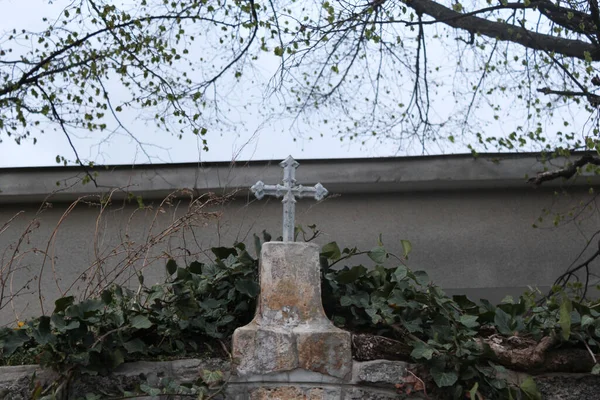 Memorial Sign Christ Greenery — Stock Photo, Image