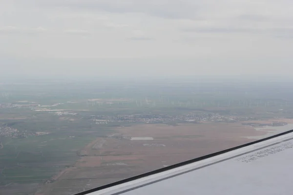 Vista Janela Avião Com Asa — Fotografia de Stock