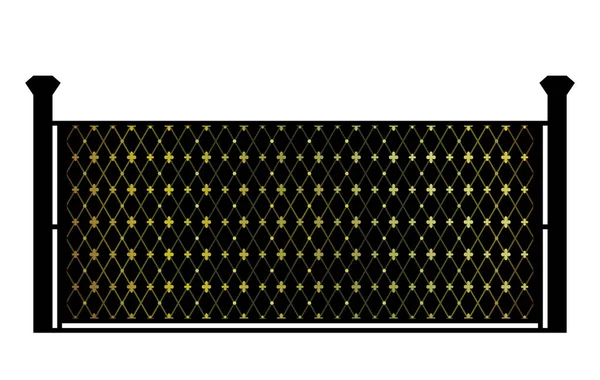 Чорні металеві ворота з золотими квітами на білому тлі — стоковий вектор