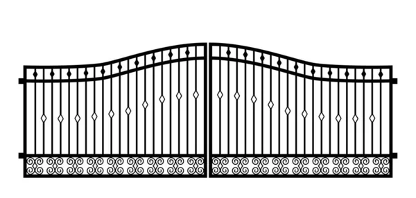 Portão de metal preto com ornamentos forjados em um fundo branco — Vetor de Stock