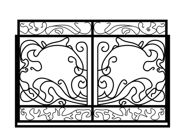 Porte en métal noir avec ornements forgés sur fond blanc — Image vectorielle