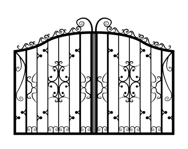 Puerta de metal negro con adornos forjados sobre fondo blanco — Vector de stock