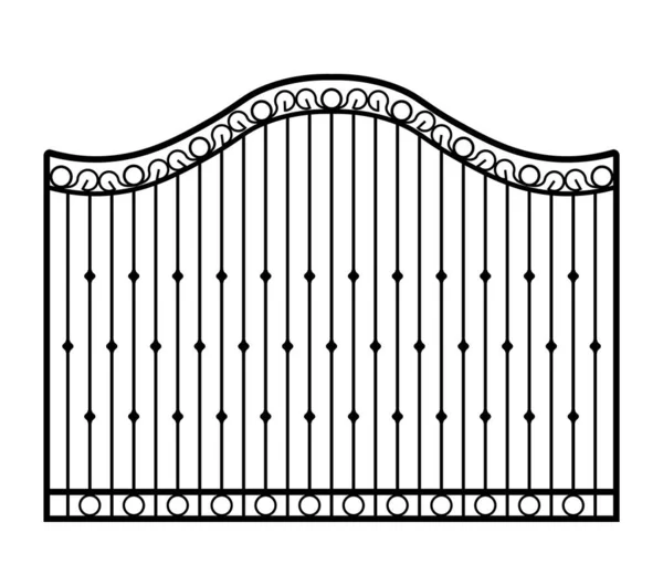 Black metal gate with forged ornaments on a white background — Stock Vector