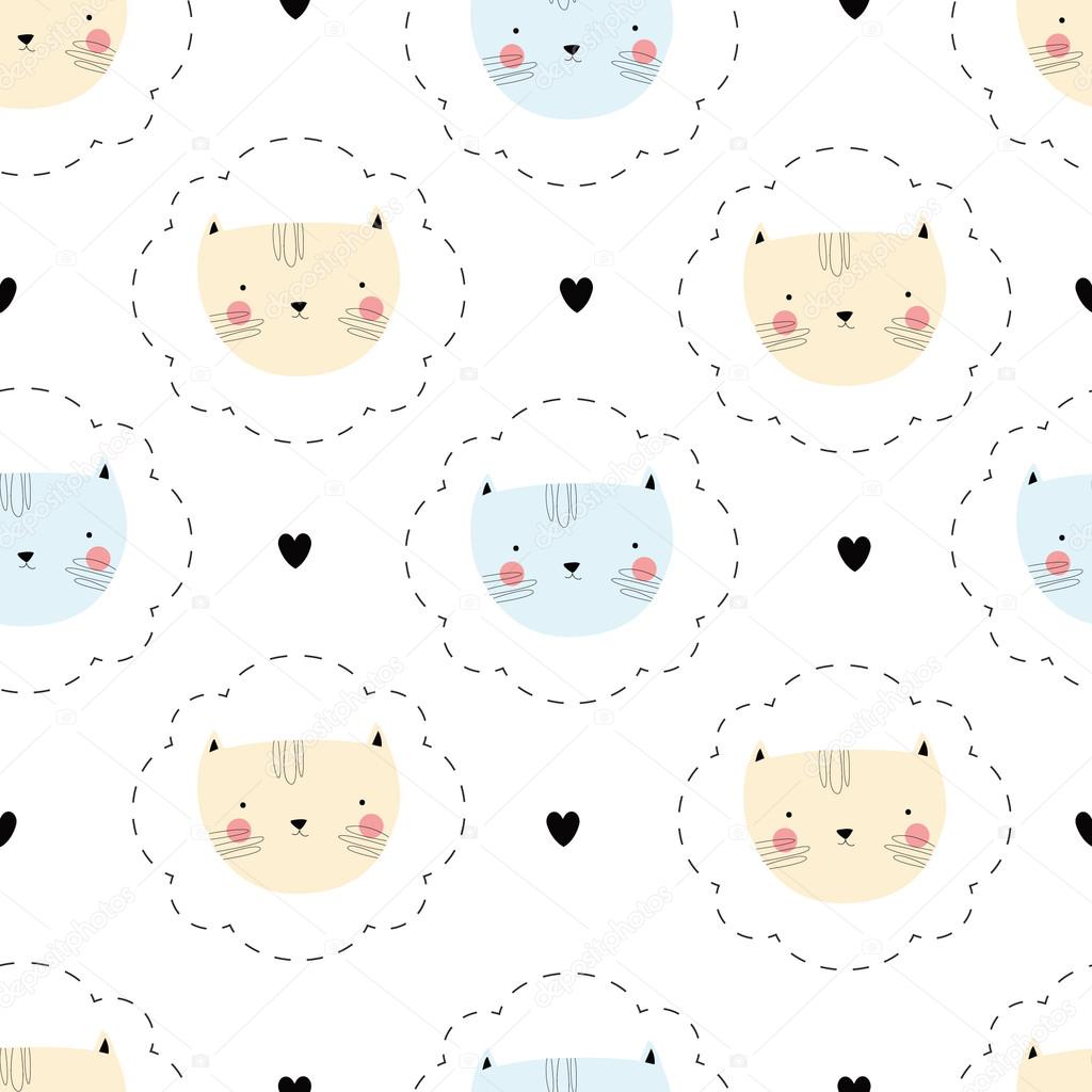 Cute seamless pattern with pastel cat heads for childish design