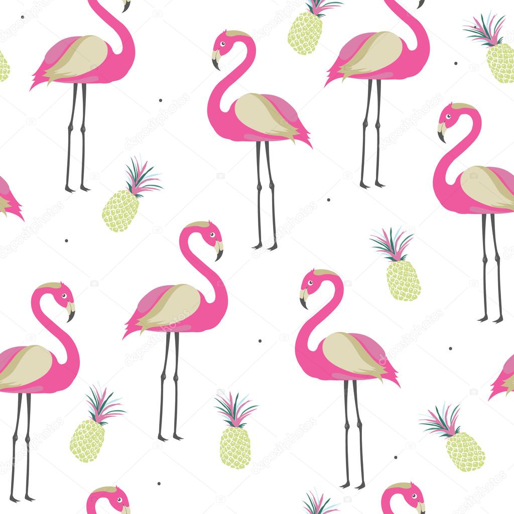 Baby Flamingo Wallpaper Seamless Pattern With Pink Flamingo And Pineapples For Baby Girl Shower Invitation Wallpaper Textile Or Other Design Stock Vector C Narinadraban 126904540