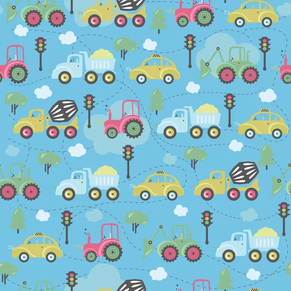 Nahtlose Muster mit niedlichen Autos. Baby Boy Design — Stockvektor