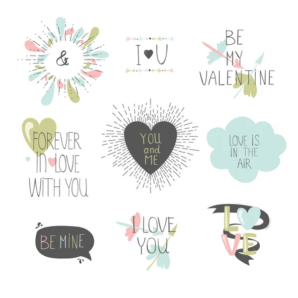 Collection Saint-Valentin - emblèmes et lettrage. Illustrations vectorielles pour carte de vœux — Image vectorielle