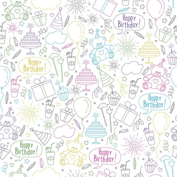 Happy birthday themed seamless pattern for wallpapers, banners, wrapping, textile prints or a backgrounds — Stock Vector