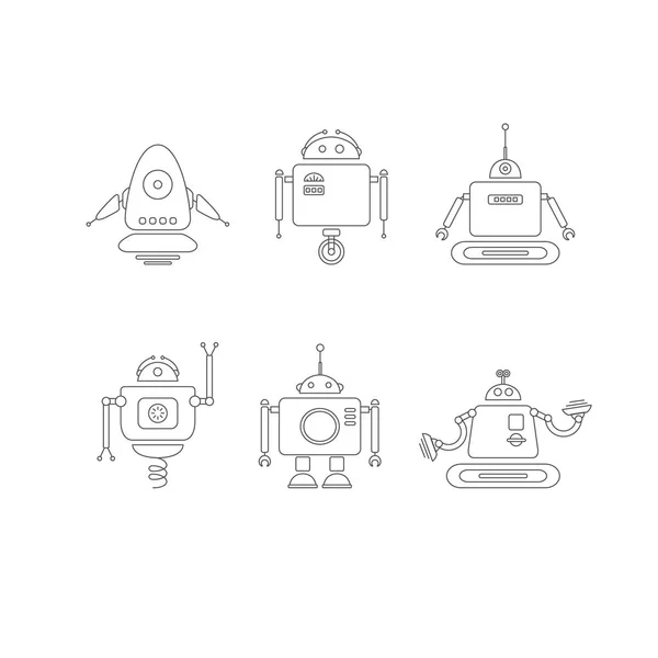 Farklı fantastik robotlar. Satır Icon set — Stok Vektör