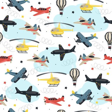 Şirin çocuk tasarım hava ulaşımına desenle 