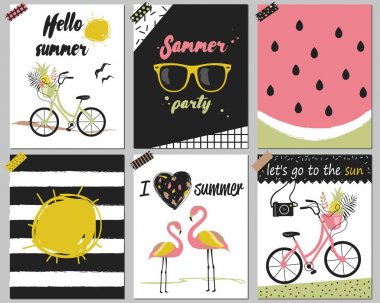 Posterler, tebrik kartları ve diğer yaz tasarımları. Vektör çizimler