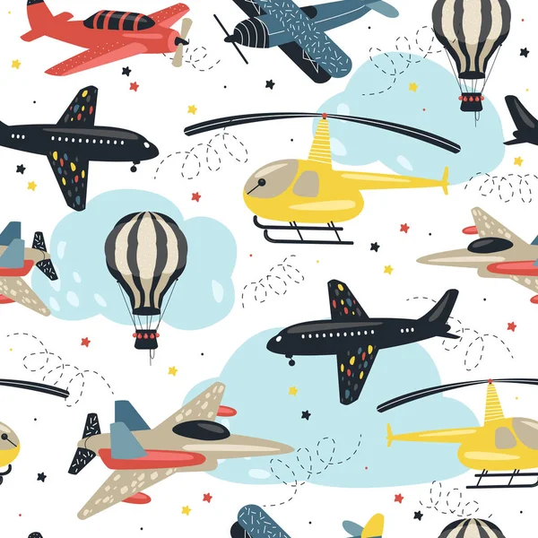子供の設計のための航空輸送でかわいいパターン — ストックベクタ