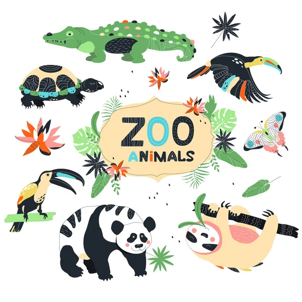 Екзотичні Тварини Зоопарку Векторний Ілюстратор — стоковий вектор