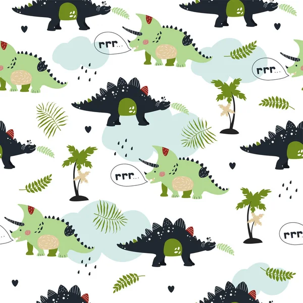 Nahtloses Muster Mit Niedlichen Dinosauriern Für Kinder Textilien Tapeten Poster — Stockvektor
