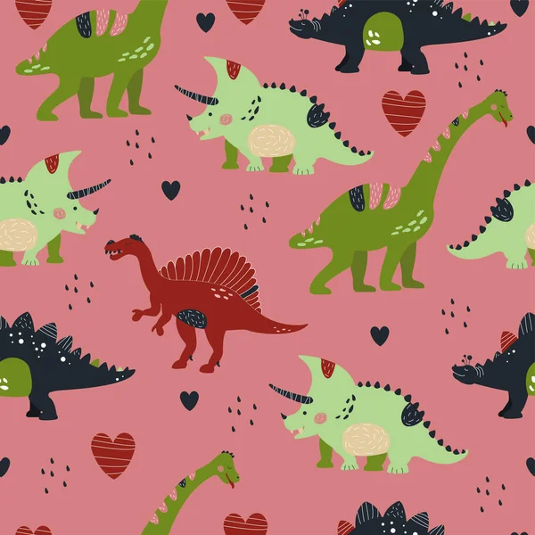 Patrón Sin Costuras Con Dinosaurios Lindo Para Los Niños Textil — Archivo Imágenes Vectoriales