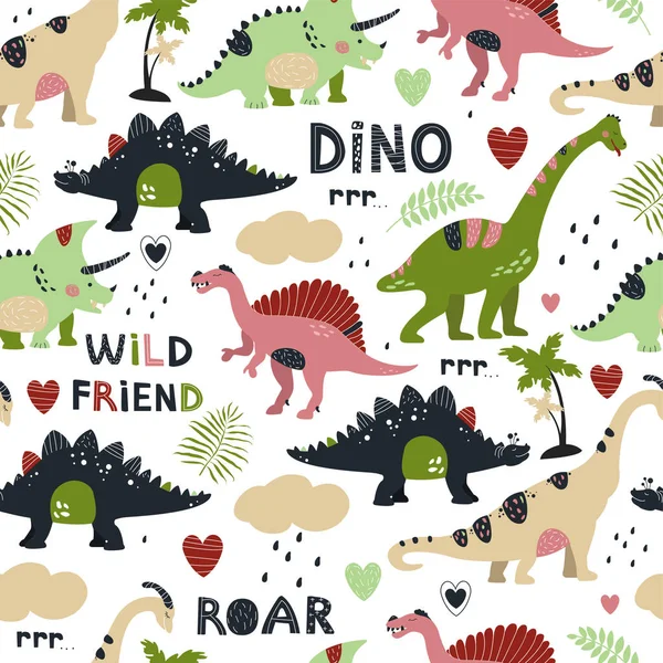 Çocuk Tekstil Duvar Kağıtları Posterler Diğer Tasarım Için Şirin Dinozorlar — Stok Vektör