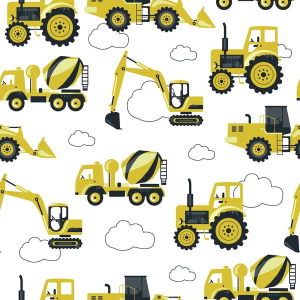Płynny Wzór Żółtymi Ciężkimi Maszynami Budowlanymi — Wektor stockowy