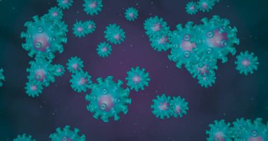 Coronavirus hücreleri. Mikroskop altında solunum enfeksiyonlarına neden olan bir grup virüs. 3B görüntüleme 3D illüstrasyon
