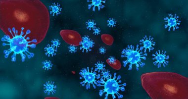 Coronavirus hücreleri. Mikroskop altında solunum enfeksiyonlarına neden olan bir virüs grubu. 3B görüntüleme, 3B resimleme