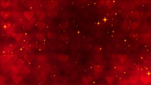 黄金のコンフェッティ 星と赤の心と赤のパターン 聖バレンタインデー 母の日 記念日 結婚式の招待状電子カードのために 3Dレンダリング3Dイラスト — ストック写真