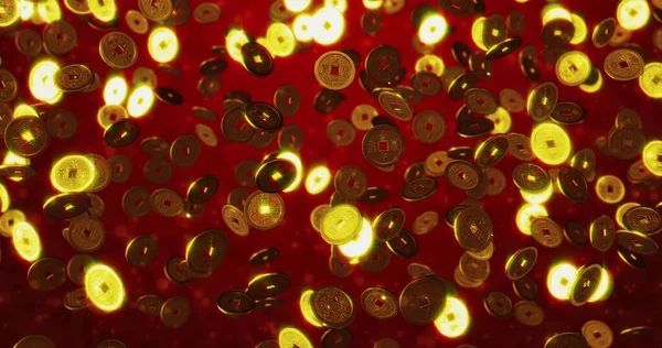 Золотые Китайские Монеты Красный Новый Год — стоковое фото