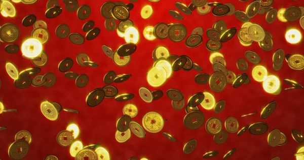 Золотые Китайские Монеты Красный Новый Год — стоковое фото
