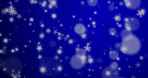 Fondo Navidad Con Copos Nieve Nieve Cayendo Sobre Fondo Azul — Foto de Stock