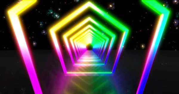 Abstraktní Létání Futuristické Diskotéce Pozadí Fluorescenční Ultrafialové Světlo Barevné Laserové — Stock fotografie