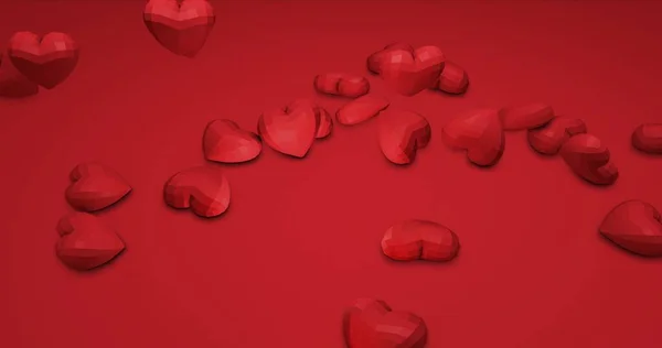 ロマンチックなかわいい落下多角形の心 バレンタインデー 結婚式の背景 3Dレンダリング3Dイラスト — ストック写真