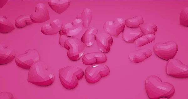 Romantyczne Słodkie Upadające Wielokątne Serca Walentynki Tło Imprezy Weselnej Renderowania — Zdjęcie stockowe