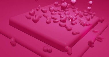 Romantik cazibe çokgen kalplere düşüyor. Sevgililer Günü. Düğün geçmişi. 3B görüntüleme