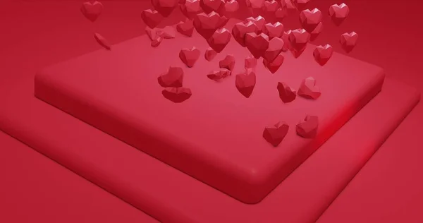 ロマンチックな魅力多角形の心の下落 バレンタインデー 結婚式の背景 3Dレンダリング3Dイラスト — ストック写真