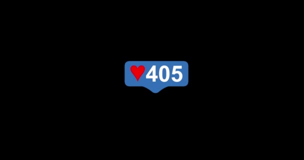 Social media red heart counter, shows likes over time on black background. Tap Like Button Animated 4K. 3D render — Stock Video