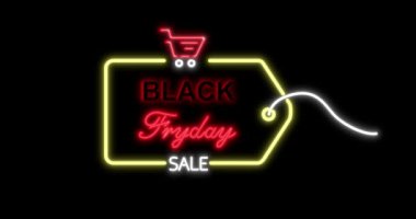 Neon ışıklı Kara Cuma reklamı. Döndürülebilir animasyon 4K. 3B görüntüleme