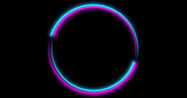 LED çerçeve ekranlı Neon Circle arka planı. Floresan soyut mavi, mor renk. döngülü animasyon 4k.
