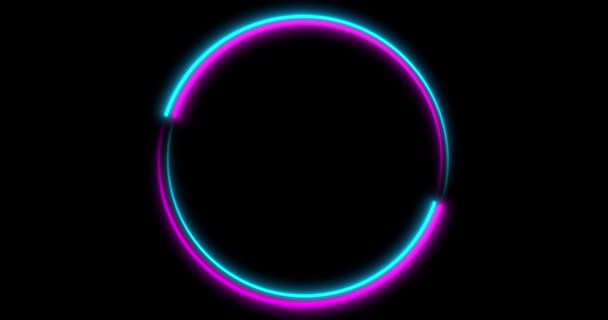 Neon Circle φόντο με LED οθόνες πλαίσιο. Φθορίζον αφηρημένο μπλε, μωβ χρώμα. Κινούμενα σχέδια 4k. — Αρχείο Βίντεο