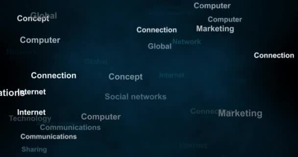 Animazione del concetto di lavoro remoto con word tag cloud su sfondo blu. Loop 4k — Video Stock