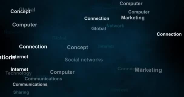 Дистанционная анимация концепции работы с облаком тегов слов на синем фоне. Петля 4k — стоковое видео