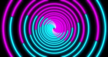LED flüoresan tüneli olan Neon Circle arka planı. Ultraviyole soyut mavi, mor renk. döngülü animasyon 4k.