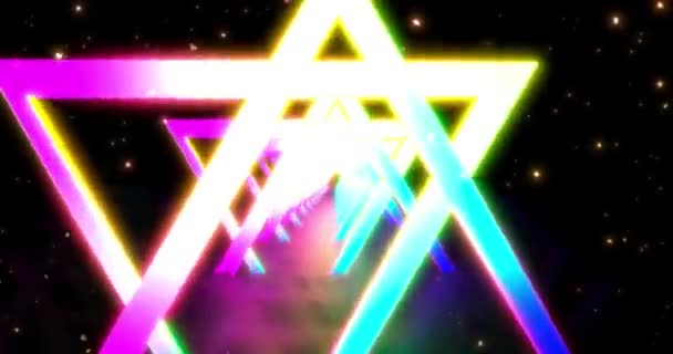 Néon fond géométrique avec étoile LED tunnel fluorescent. Ultraviolet abstrait bleu, couleur violette. animation en boucle 4k . — Video
