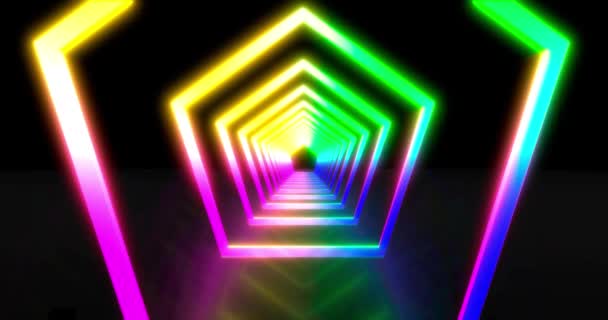 Neonowe geometryczne tło z świetlówkowym tunelem LED. Ultrafioletowy abstrakcyjny niebieski, fioletowy kolor. animacja pętlowa 4k. — Wideo stockowe