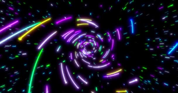Parlayan neon hatları tüneli. Mavi kırmızı pembe ve mor renkli ışıklandırma. Gece kulübü için kusursuz döngü 4K animasyonu. — Stok video