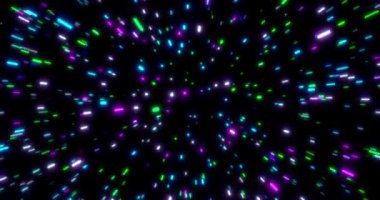 Parlayan neon hatları tüneli. Mavi kırmızı pembe ve mor renkli ışıklandırma. Uzayda flüoresan ultraviyole ışıklar var. Kusursuz döngü 4k arkaplanı.