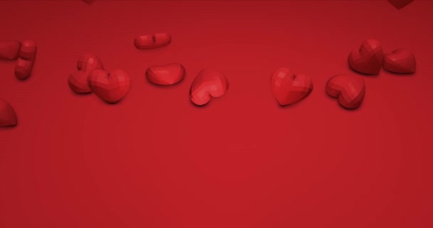 Romantik kırmızı düşen çokgen kalpler. Sevgililer Günü. olay arkaplanı. 3B canlandırma 4k — Stok video